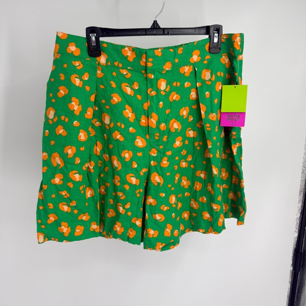 Tabitha Brown Target Green Leopard Print Pleated Shorts High Rise NWT Large Bold